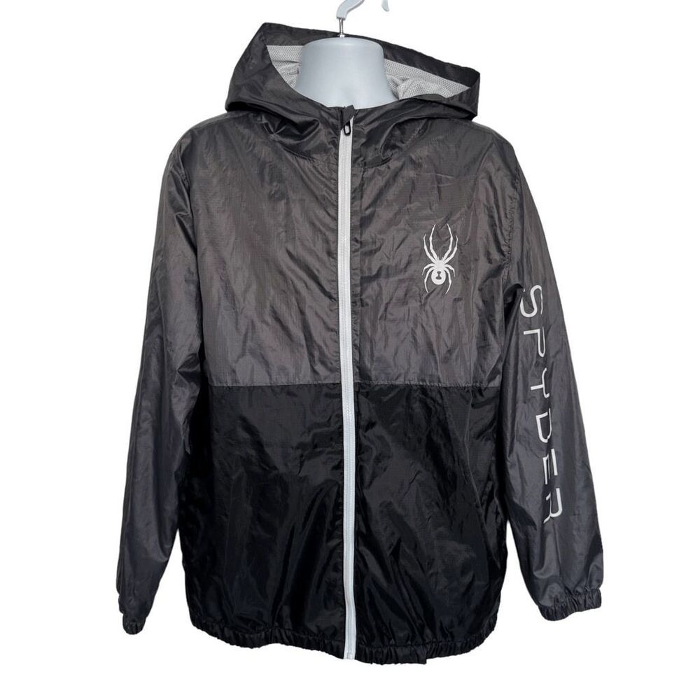 Spyder Windbreaker Jacket Full Zip Hooded Black Gray Men’s XL